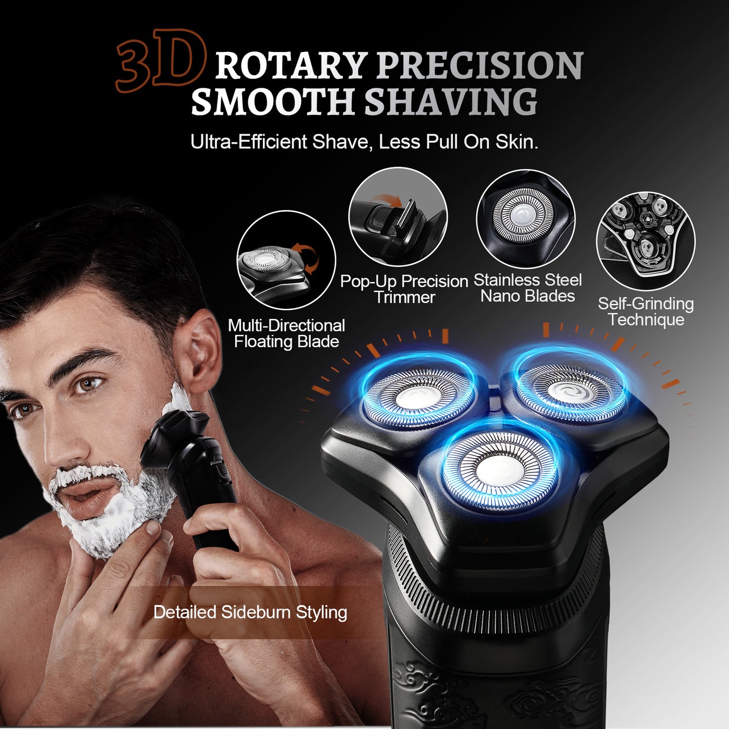 MENSURE Men's Shaver Series Cordless Electric Shaver for Beard & Mustache, Black