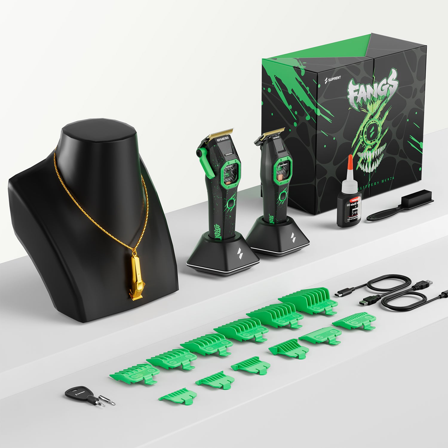 SUPRENT HC976EX Fangs clipper trimmer set with accessories and packaging